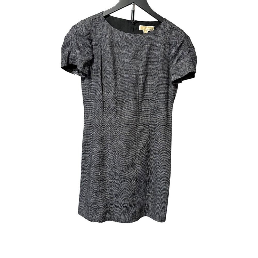 Michael Kors Short Sleeve Gray Tweed Dress: Sz Large Knee Length Business Casual